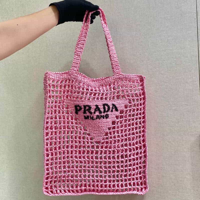 PRADA酒椰纤维托特包 1BG393粉色