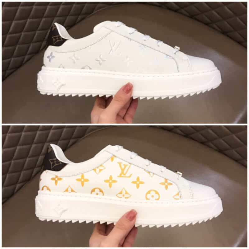 LV/路易威登 头层牛皮拼接Monogram老花帆布厚底情侣运动鞋