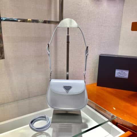 PRADA Cleo 亮面皮革迷你单肩包 1BH188雾霾蓝