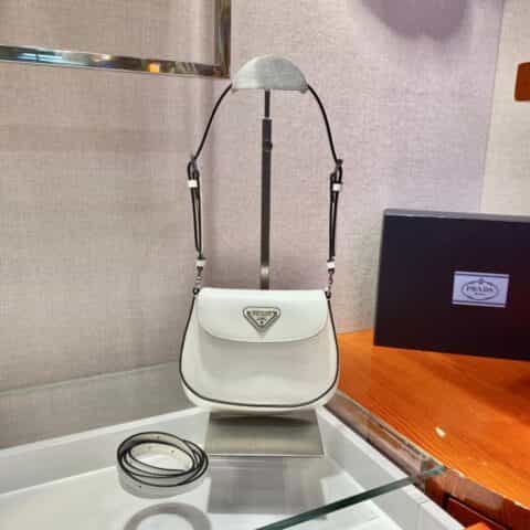 PRADA Cleo 亮面皮革迷你单肩包 1BH188白色