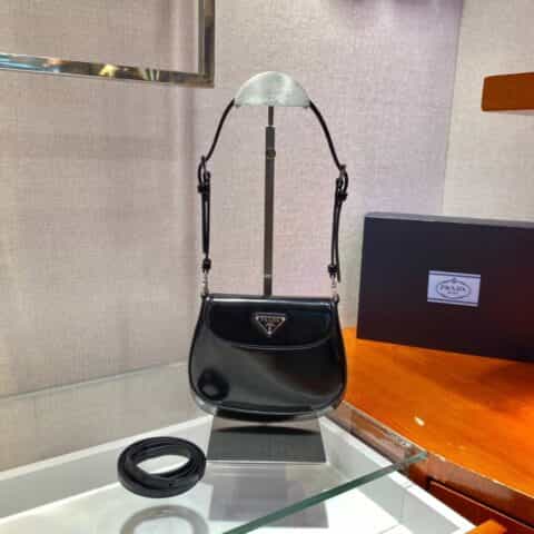PRADA Cleo 亮面皮革迷你单肩包 1BH188黑色