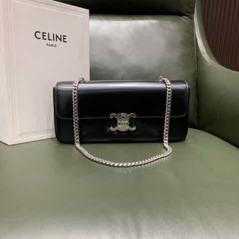 CELINE CHAIN BAG TRIOMPHE 凯旋门新版腋下包 197412黑色配银链