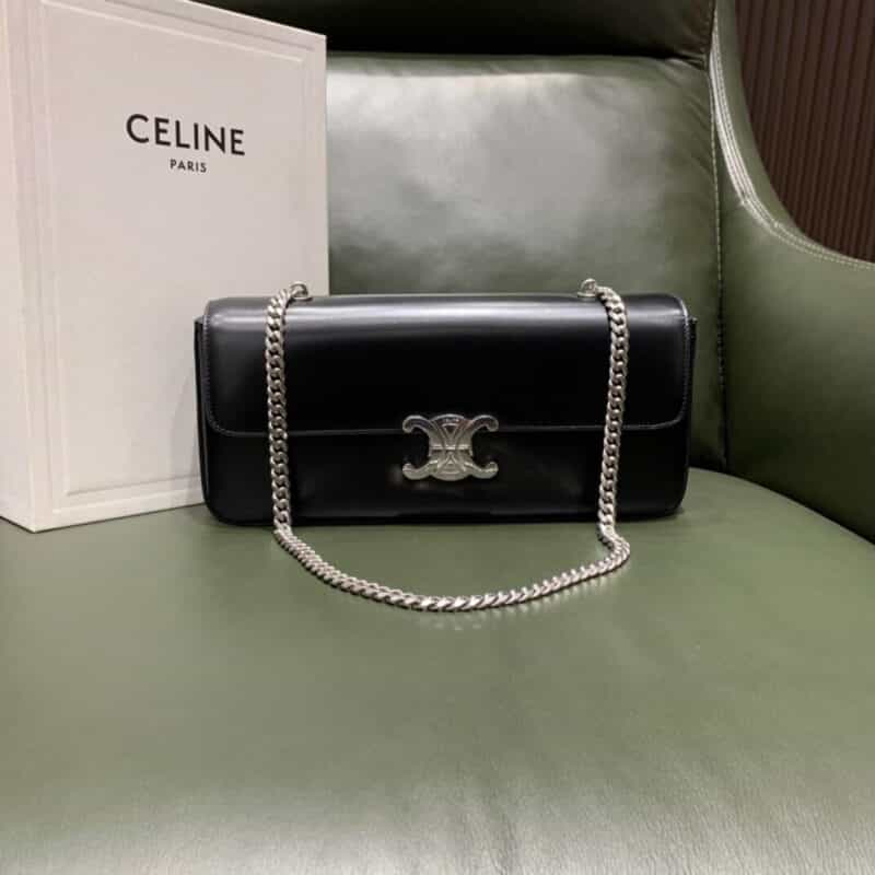 CELINE CHAIN BAG TRIOMPHE 凯旋门新版腋下包 197412黑色配银链