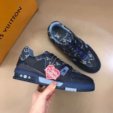 LV/路易威登  L 2021男士牛仔布鞋面搭配小牛皮革Trainer运动鞋