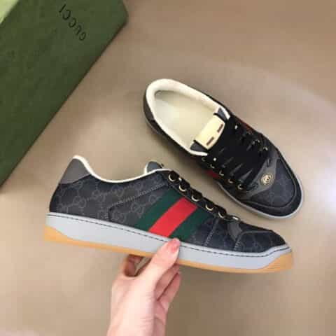 GUCCI古驰   皮革和经典GG帆布情侣低帮运动鞋