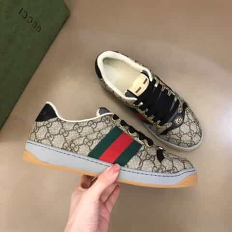 GUCCI古驰   皮革和经典GG帆布情侣低帮运动鞋