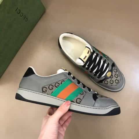 GUCCI古驰   皮革和经典GG帆布情侣低帮运动鞋