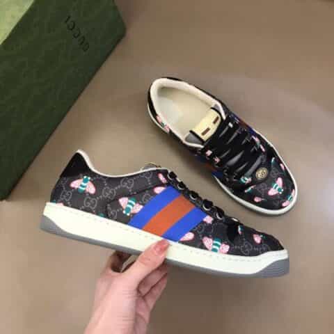 GUCCI古驰   皮革和经典GG帆布情侣低帮运动鞋