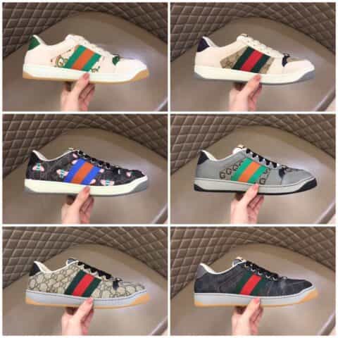 GUCCI古驰   皮革和经典GG帆布情侣低帮运动鞋