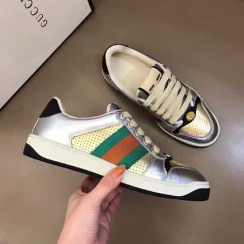 GUCCI古驰  条纹织带和复古Guc～i标识情侣低帮运动鞋