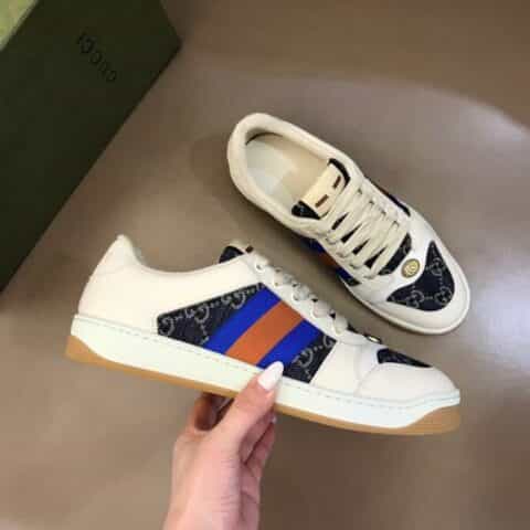 GUCCI古驰  条纹织带和复古Guc～i标识情侣低帮运动鞋