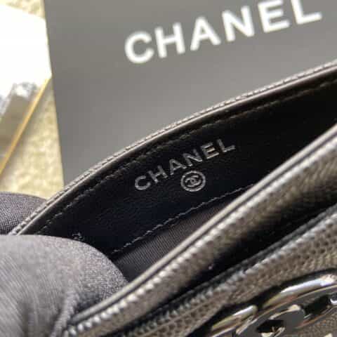 CHANEL进口意大利颗粒小牛皮卡包 AP1967黑色球纹黑色唛头