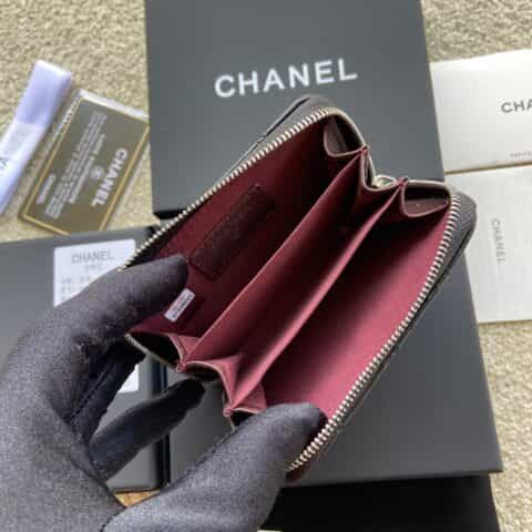 CHANEL进口意大利小羊皮小拉链卡包 A69271黑色小羊皮银色钢唛