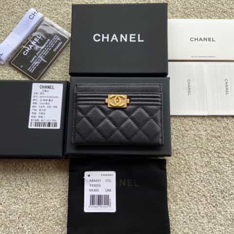 CHANEL进口意大利细颗粒小牛皮卡夹 A84431黑色细球纹金色钢唛