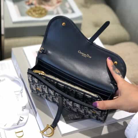 DIOR蓝色提花面料Oblique印花马鞍链条包 S5614CTZQ_M928