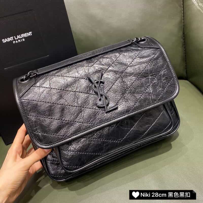 Saint laurent Ysl 𝑵𝒊𝒌𝒊 𝒎𝒆𝒅𝒊𝒖𝒎 𝟮𝟴𝙘𝙢 邮差包 498894黑色黑链
