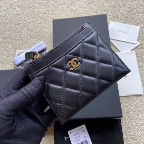 CHANEL进口意大利皮卡包 A84105黑色羊皮金色钢唛