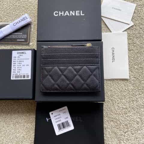 CHANEL进口意大利皮卡包 A84105黑色细球纹金色钢唛