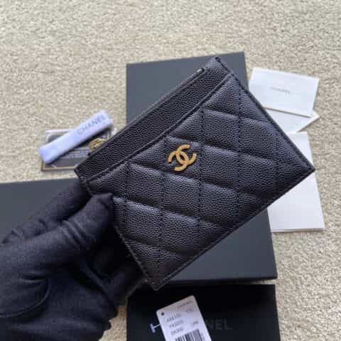 CHANEL进口意大利皮卡包 A84105黑色细球纹金色钢唛