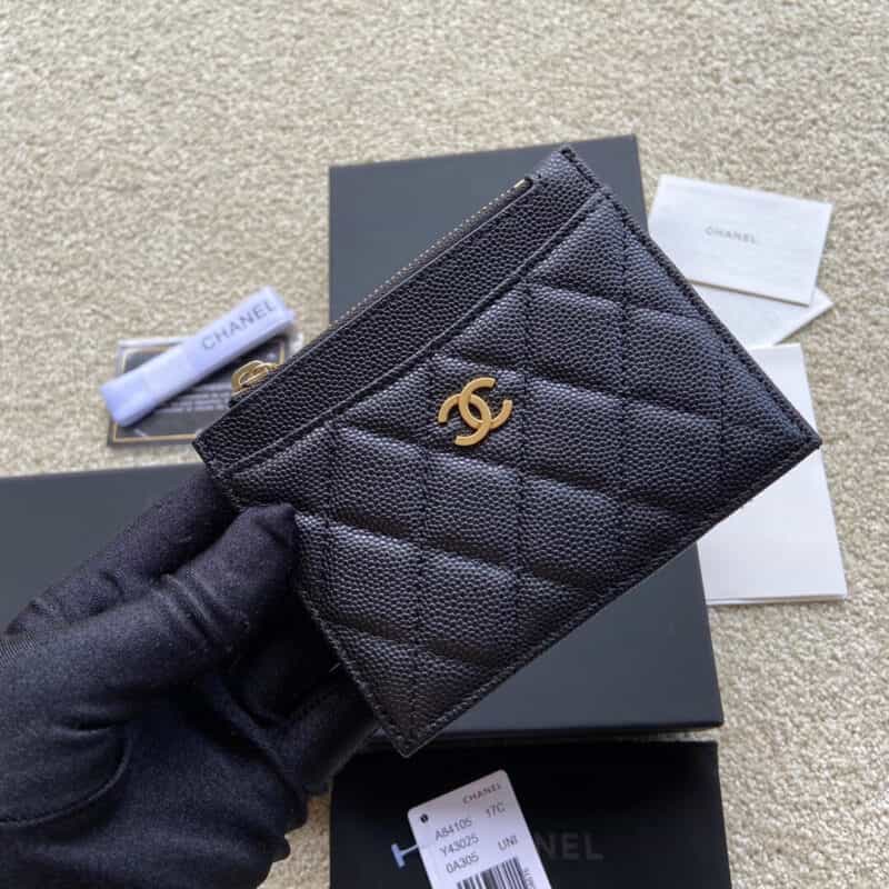 CHANEL进口意大利皮卡包 A84105黑色细球纹金色钢唛