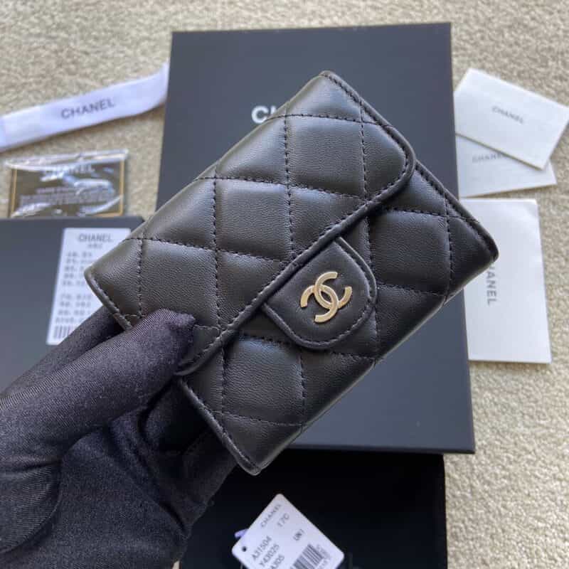 CHANEL进口意大利皮零钱包 A31504黑色羊皮银色钢唛