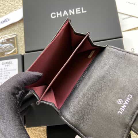 CHANEL进口意大利皮零钱包 A31504黑色羊皮银色钢唛