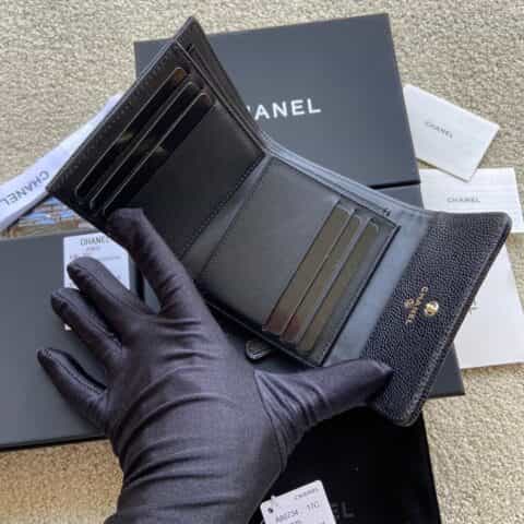 CHANEL进口意大利皮钱包 A80734黑色球纹金色五金