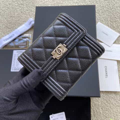 CHANEL进口意大利皮钱包 A80734黑色球纹银色五金