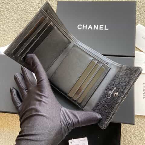 CHANEL进口意大利皮钱包 A80734黑色球纹银色五金