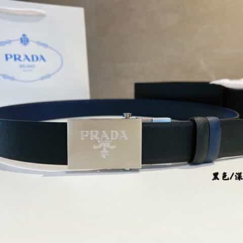 PRADA普拉达   牛皮双面金属扣男士腰带3.5cm
