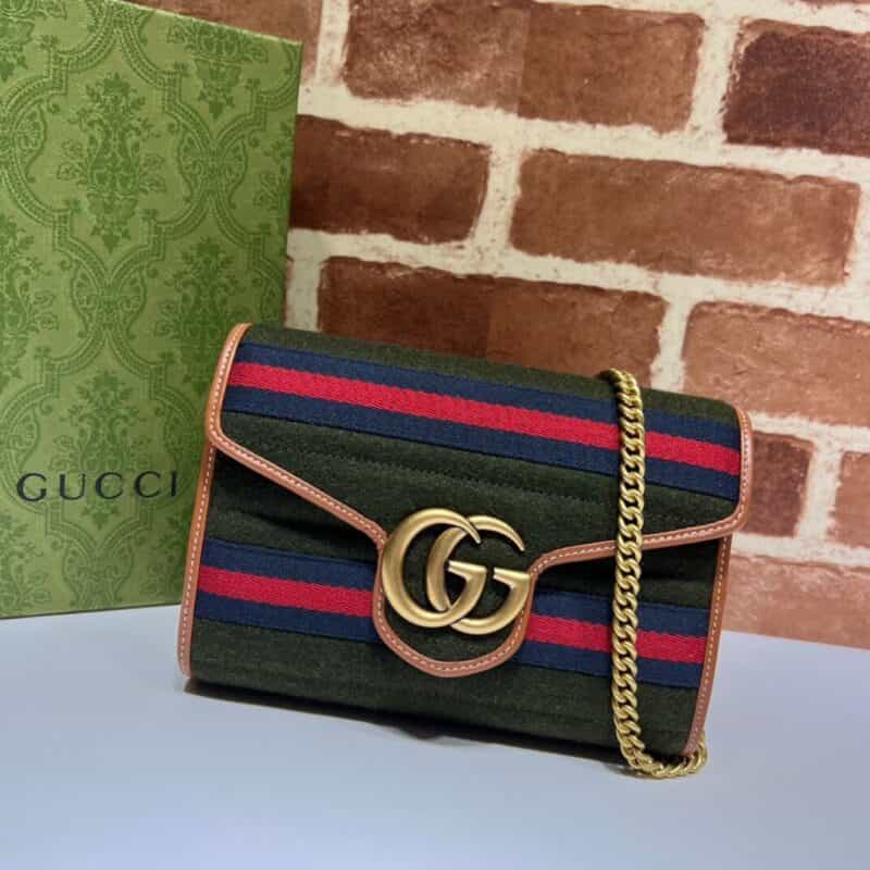 GUCCI古驰深绿呢料链条包474575
