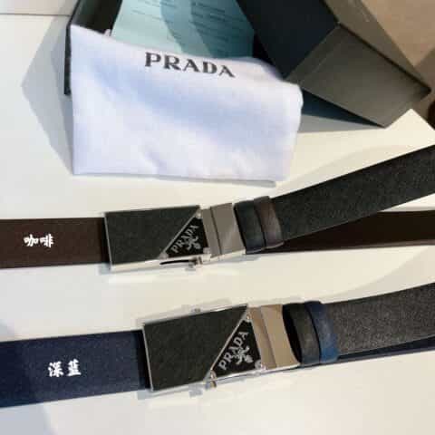 PRADA/普拉达  采用滑轮式金属扣男士3.5cm腰带
