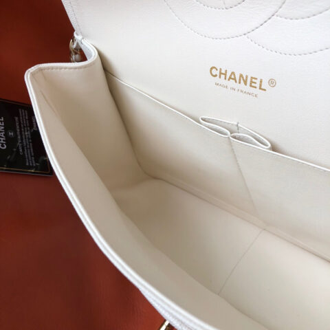 CHANEL Haas原厂胎牛细鱼子酱Classic flap bag CF30 A58600纯白香槟金扣