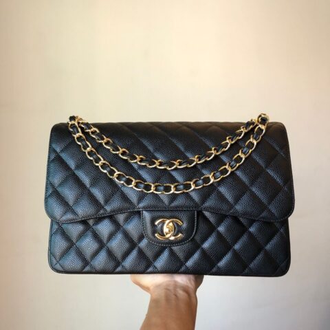 CHANEL Haas原厂胎牛粗鱼子酱Classic flap bag CF30 A58600黑色金扣