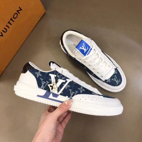 LV/路易威登 头层牛皮拼接印花防水面料男士低帮运动鞋