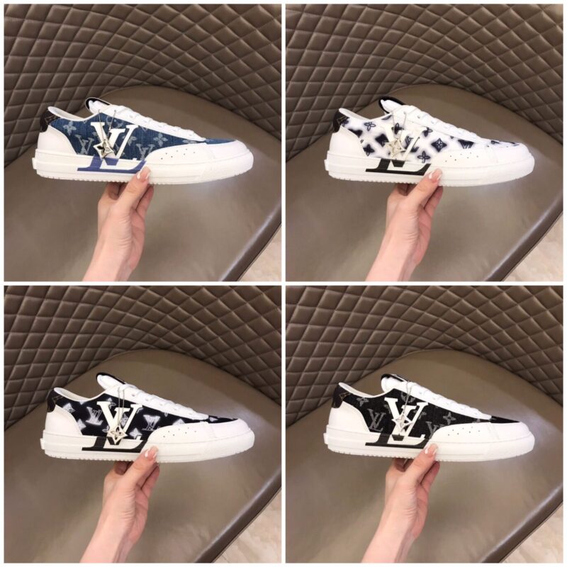 LV/路易威登 头层牛皮拼接印花防水面料男士低帮运动鞋