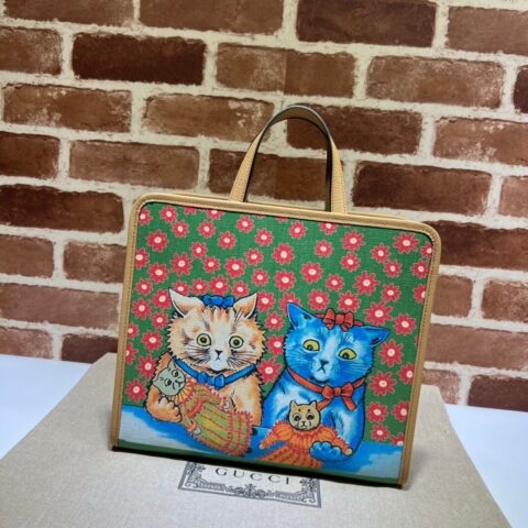 GUCCI古驰儿童猫咪印花托特包605614