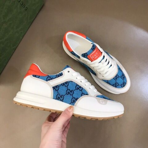GUCCI古驰 进口小牛皮拼接品牌印花帆布G家男士GG运动鞋
