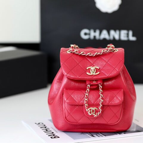 CHANEL香奈儿2022cc早春度假系列油蜡牛皮双肩小背包AS2908红色