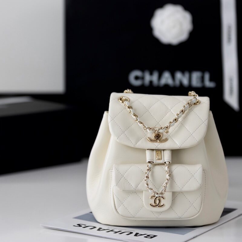 CHANEL香奈儿2022cc早春度假系列油蜡牛皮双肩小背包AS2908白色