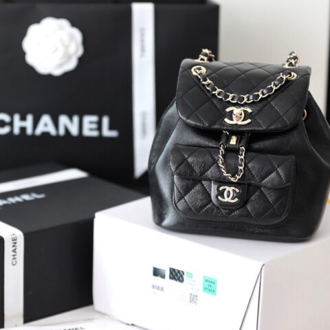 CHANEL香奈儿2022cc早春度假系列油蜡牛皮双肩小背包AS2908黑色