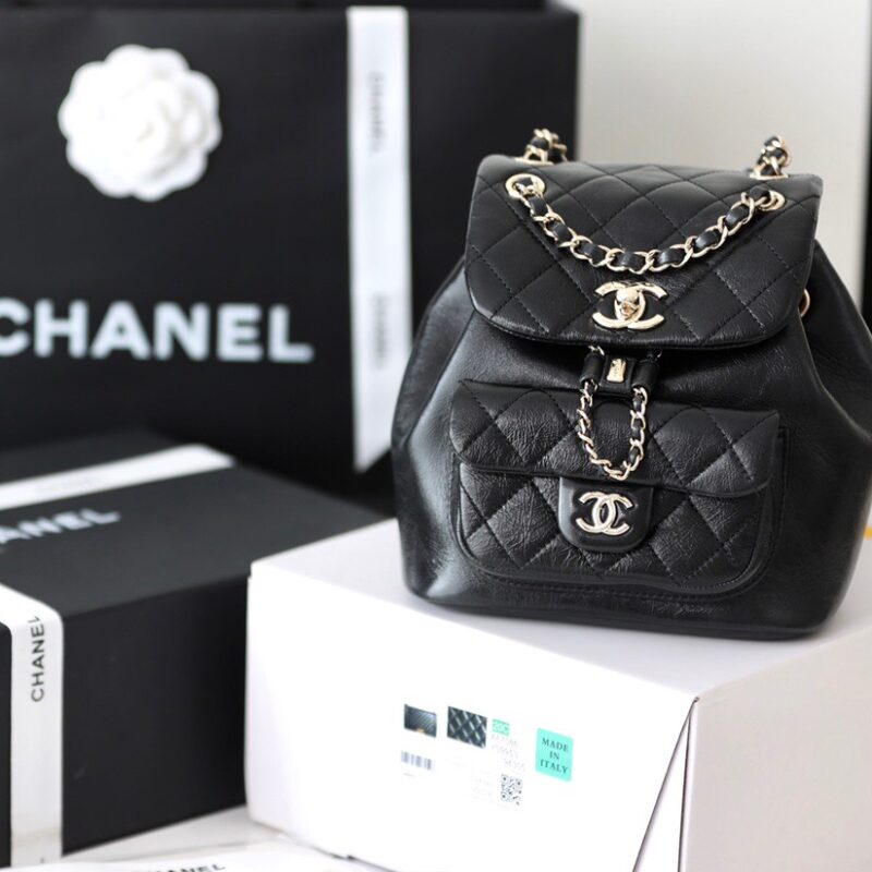CHANEL香奈儿2022cc早春度假系列油蜡牛皮双肩小背包AS2908黑色