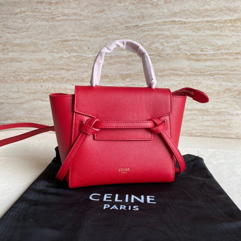 CELINE Belf PICO 迷你粒面小牛皮鲶鱼包 194263大红色