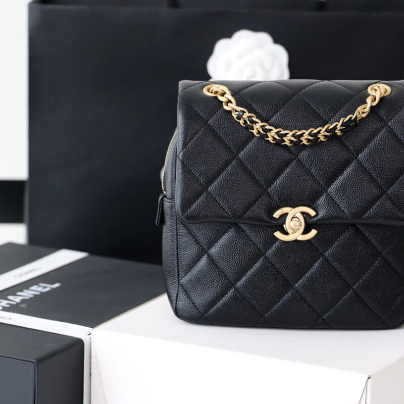 CHANEL 2022cc春夏预告系列HAAS荔枝皮双肩包AS3108黑色