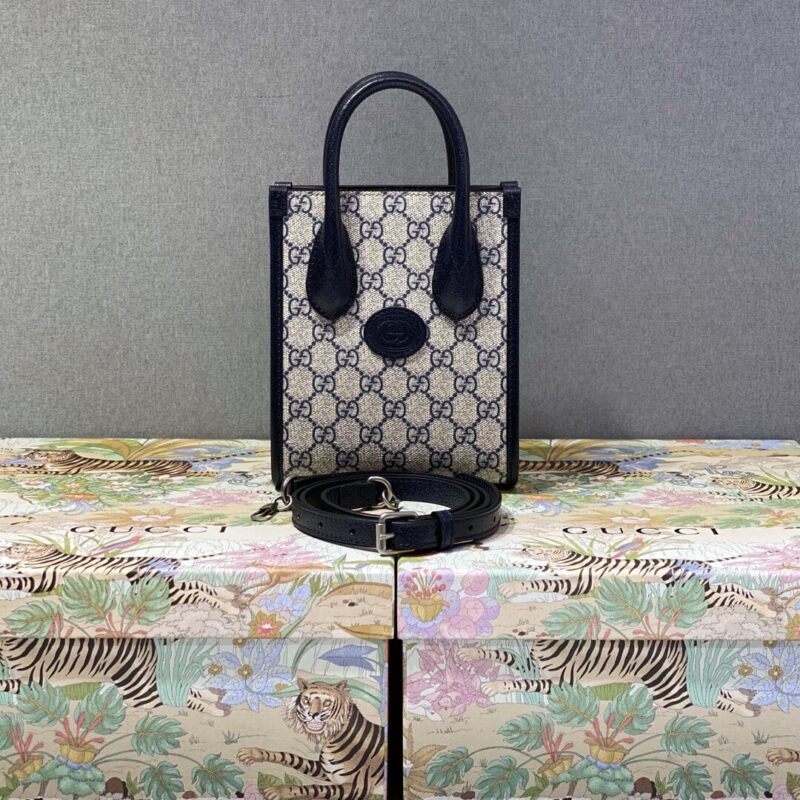 GUCCI新品蓝色pvc帆布迷你托特包671623