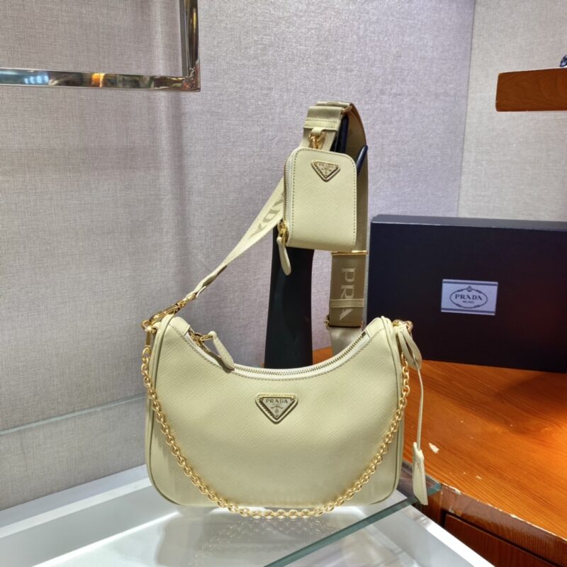 PRADA普拉达金色五金三合一nylon Hobo手拎/腋下包1BH204