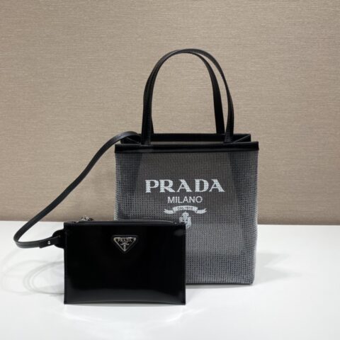 PRADA普拉达印花刻字徽标亮片tote托特包1BG417