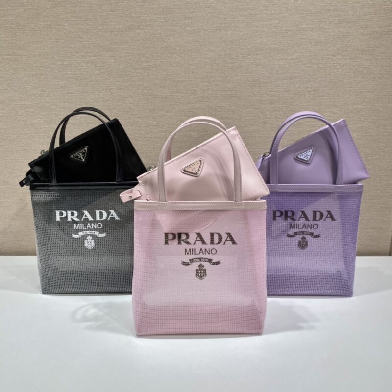 PRADA普拉达印花刻字徽标亮片tote托特包1BG417