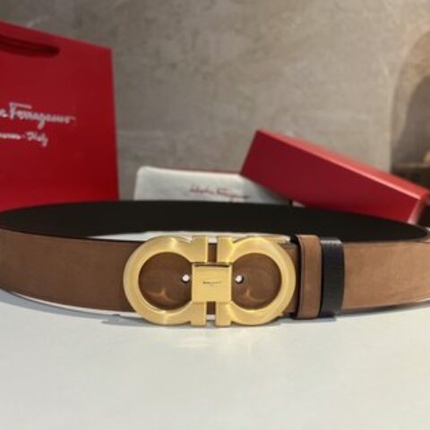 Ferragamo菲拉格慕 进口绒面与荔枝双面可调式腰带3.5cm