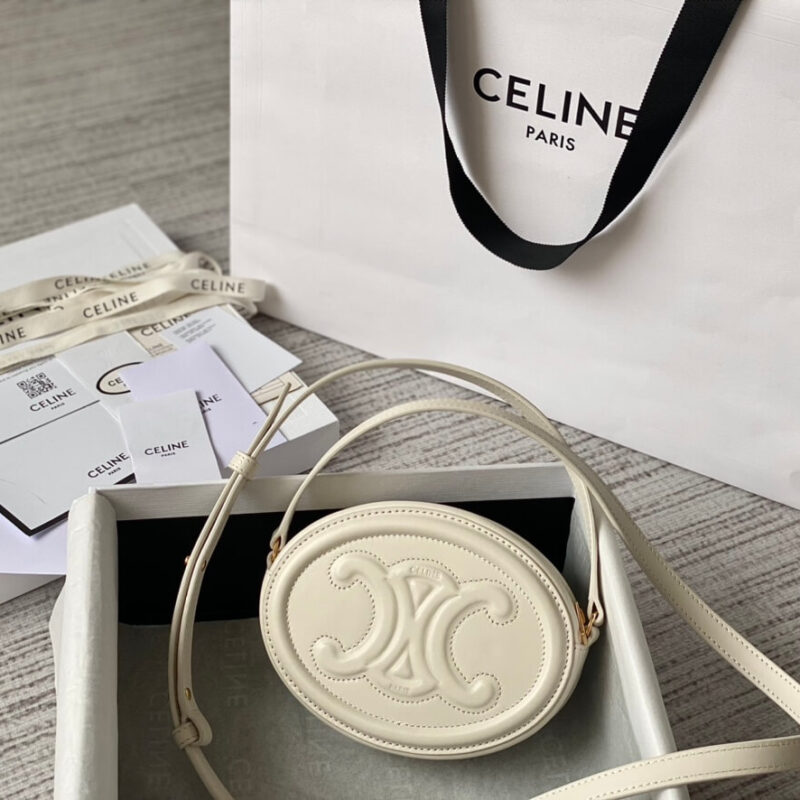 CELINE 光滑牛皮革斜挎椭圆形猪鼻子包 101703白色